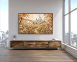 Autumn Fairytale Castle TV Art, Fall Castle Landscape Digital Download, Watercolor Frame TV Art, Cozy Fantasy Wall Decor