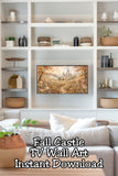 Autumn Fairytale Castle TV Art, Fall Castle Landscape Digital Download, Watercolor Frame TV Art, Cozy Fantasy Wall Decor