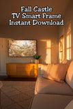 Autumn Fairytale Castle TV Art, Fall Castle Landscape Digital Download, Watercolor Frame TV Art, Cozy Fantasy Wall Decor