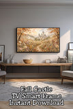 Autumn Fairytale Castle TV Art, Fall Castle Landscape Digital Download, Watercolor Frame TV Art, Cozy Fantasy Wall Decor