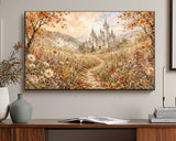 Autumn Fairytale Castle TV Art, Fall Castle Landscape Digital Download, Watercolor Frame TV Art, Cozy Fantasy Wall Decor