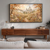 Autumn Fairytale Castle TV Art, Fall Castle Landscape Digital Download, Watercolor Frame TV Art, Cozy Fantasy Wall Decor