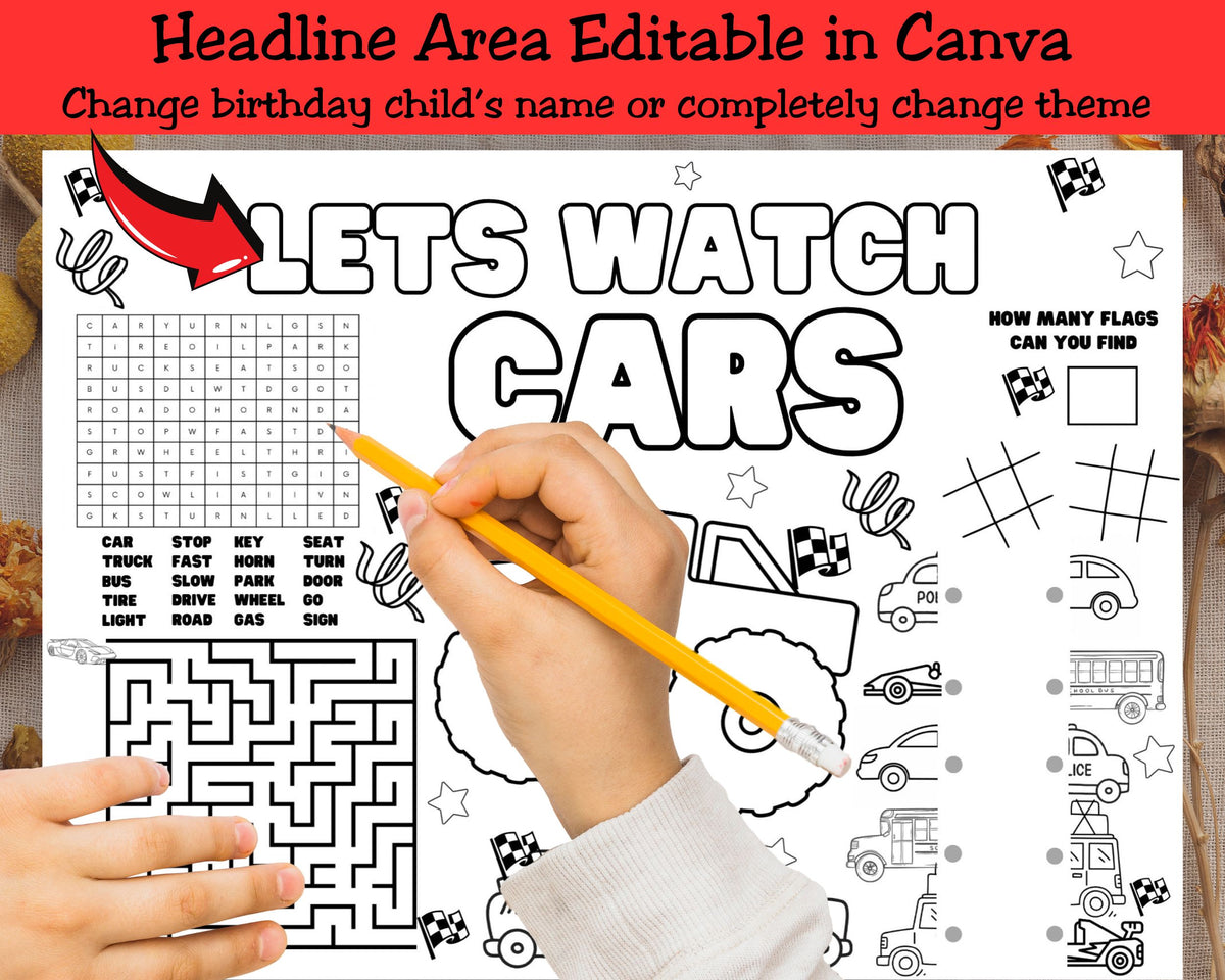 Vehicle Color Activity Placemat Canva Template