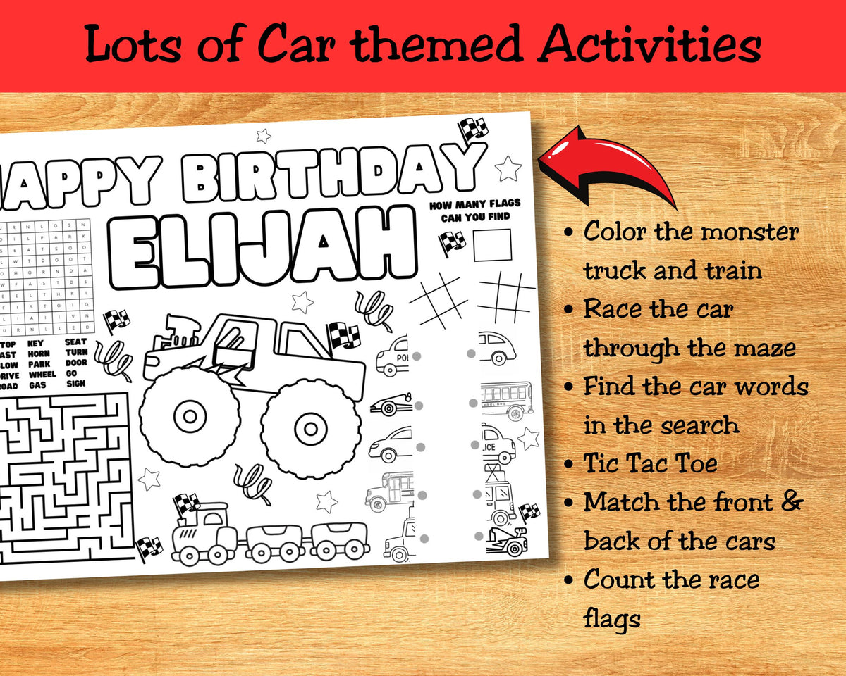 Vehicle Color Activity Placemat Canva Template