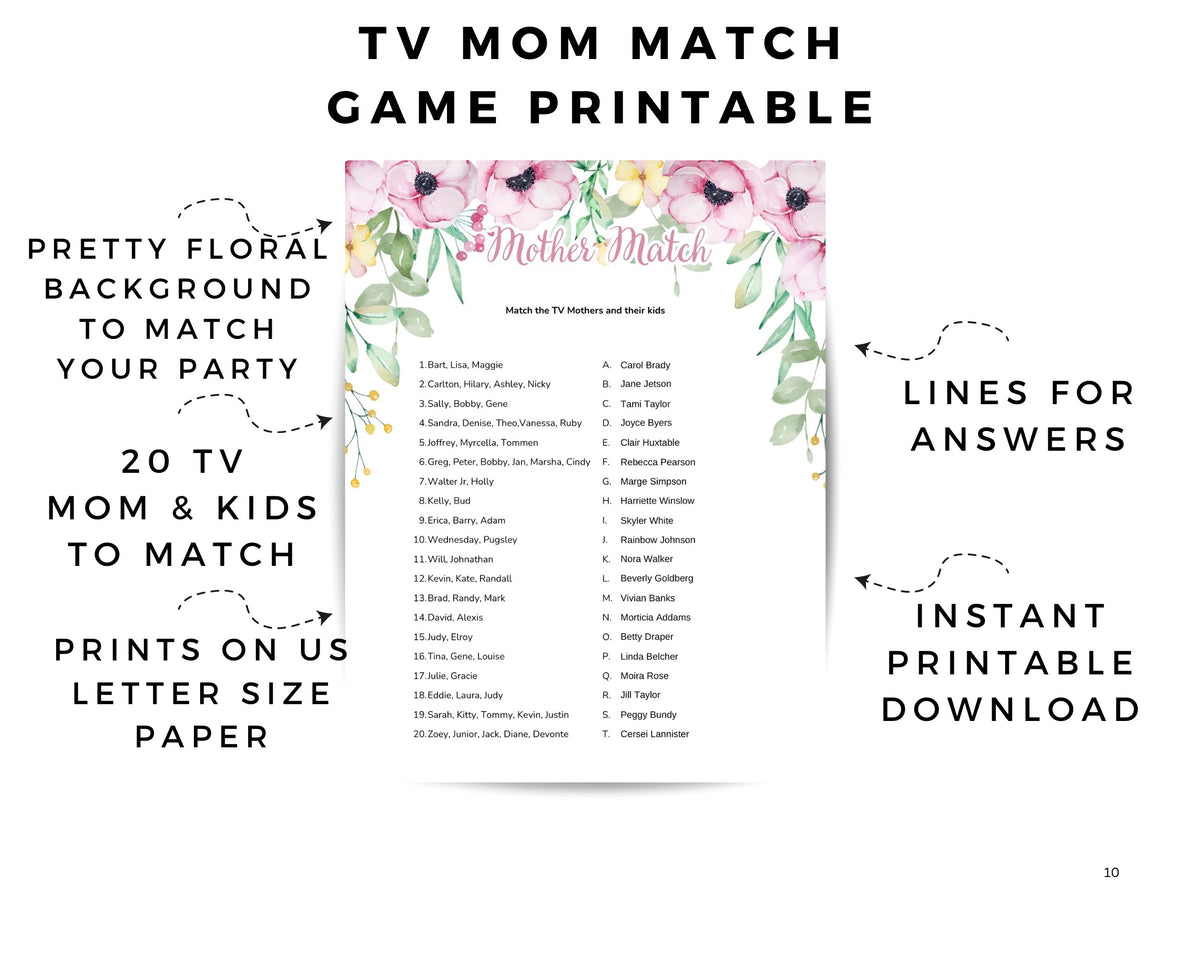 Mom Printable Games for Mothers Day or Pink Flower Baby Shower