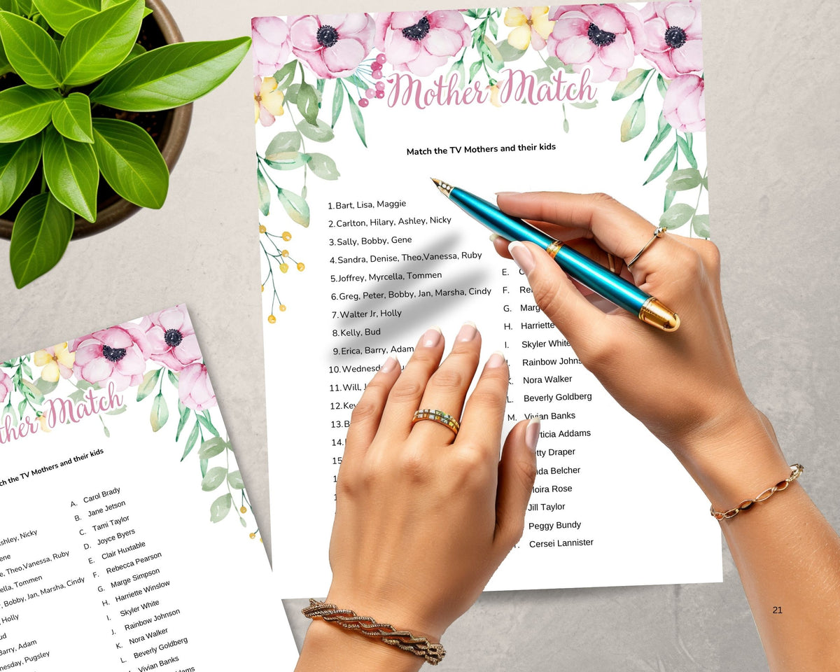 Mom Printable Games for Mothers Day or Pink Flower Baby Shower