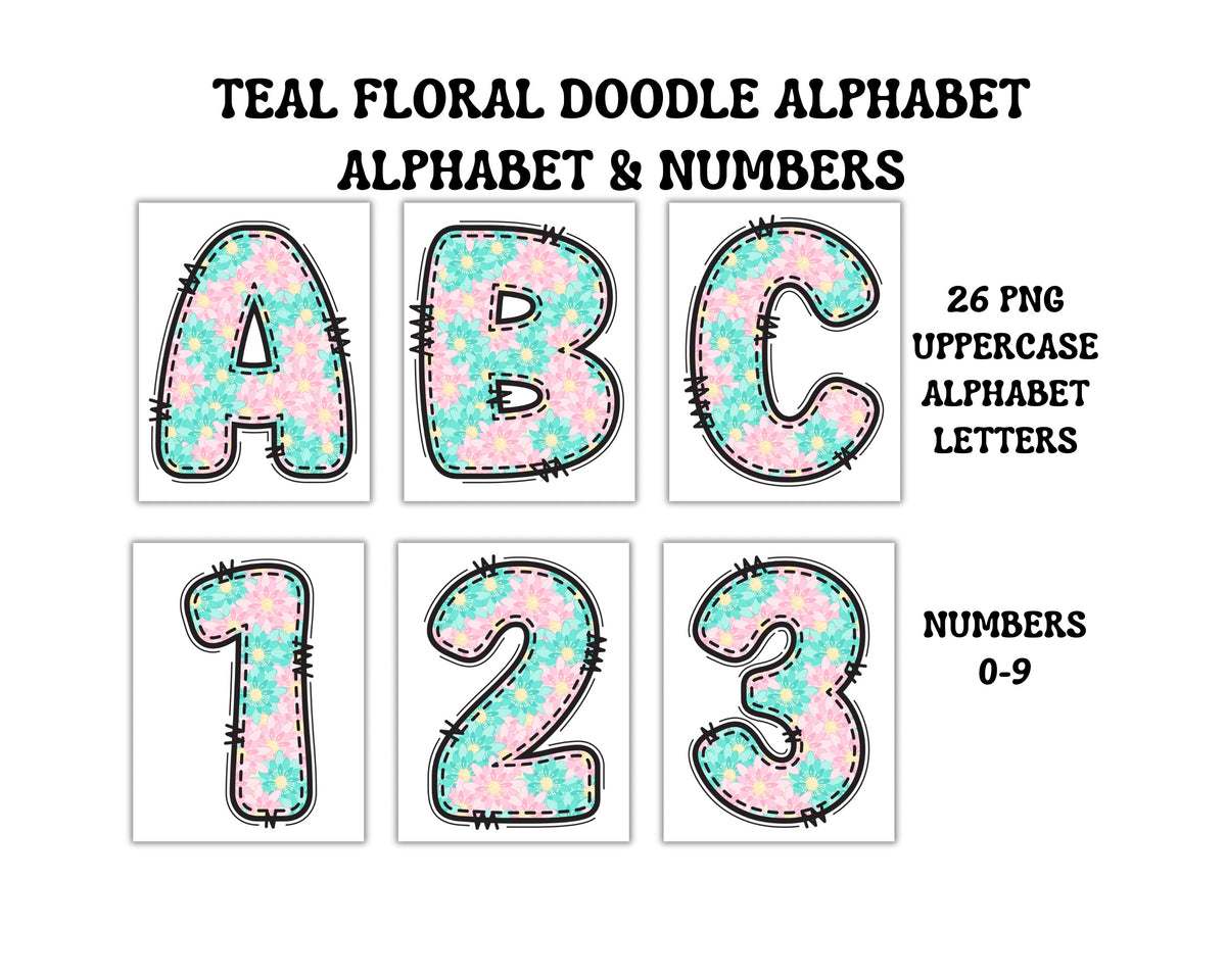Floral Doodle Alphabet Clip Art for Parties, Nursery Decor, Easter