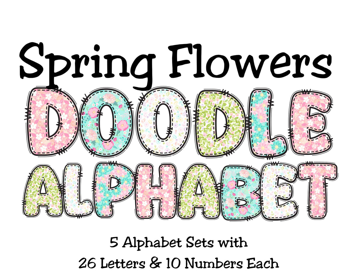 Floral Doodle Alphabet Clip Art for Parties, Nursery Decor, Easter