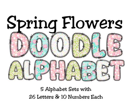 Floral Doodle Alphabet Clip Art for Parties, Nursery Decor, Easter