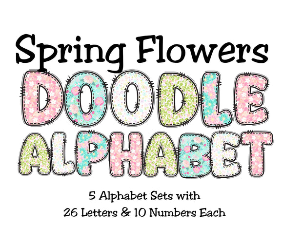 Floral Doodle Alphabet Clip Art for Parties, Nursery Decor, Easter