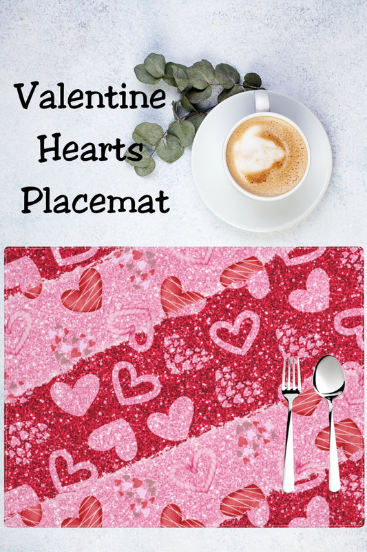 Valentine Red and Pink Glitter Hearts Placemat, 1pc