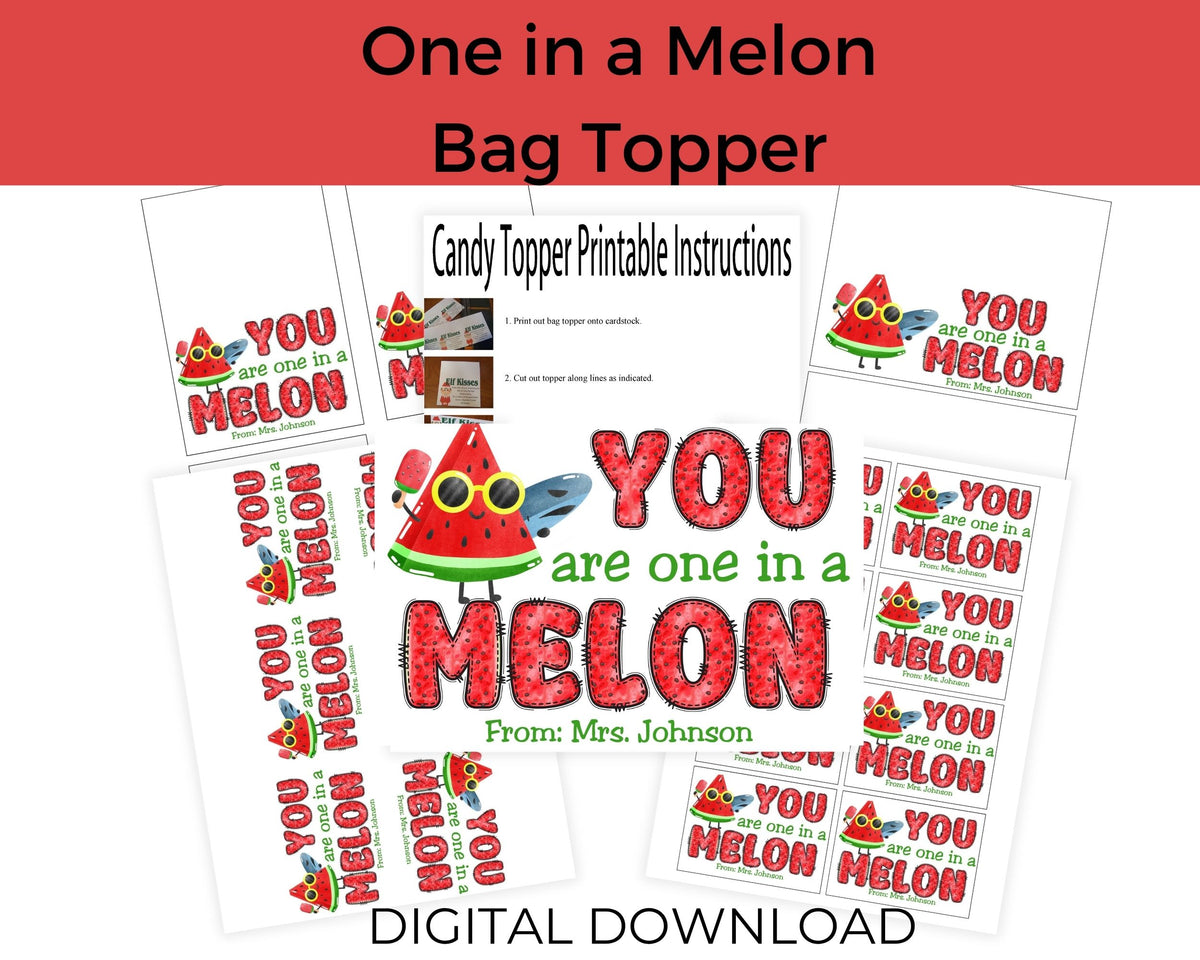 One in a Melon Canva Template Personalizable Bag Topper Printable