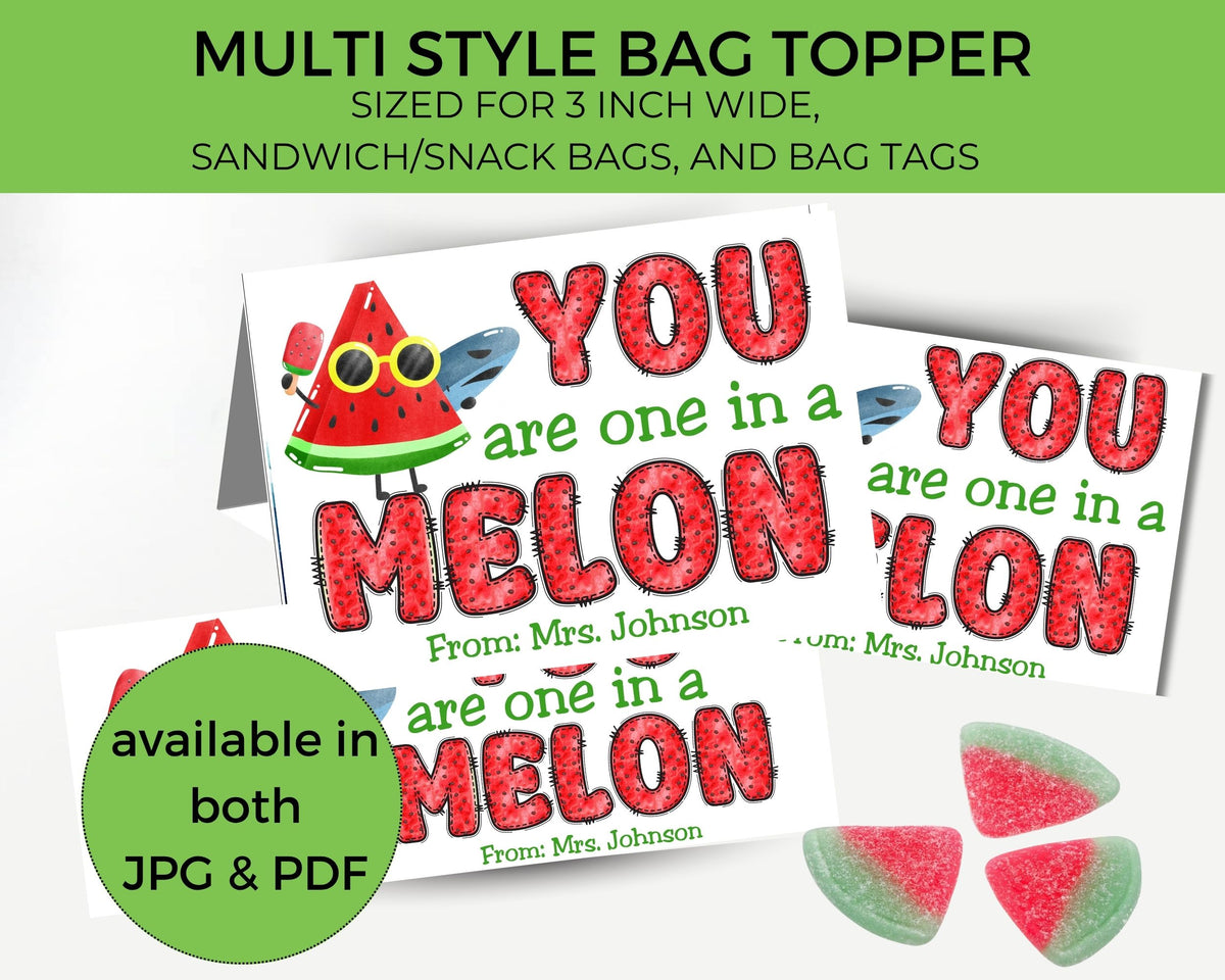 One in a Melon Canva Template Personalizable Bag Topper Printable