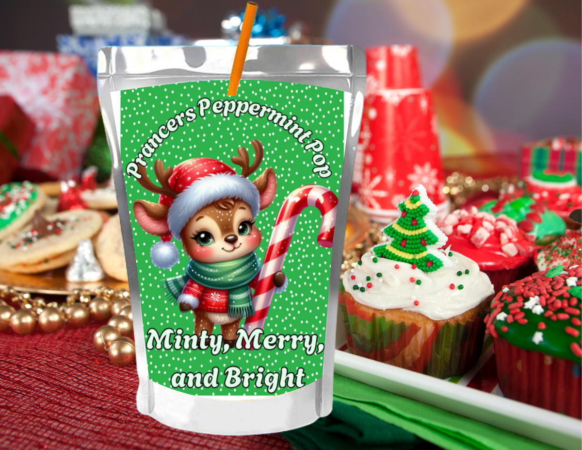 Reindeer Capri Sun Labels – Printable Christmas Drink Pouch Stickers for Kids