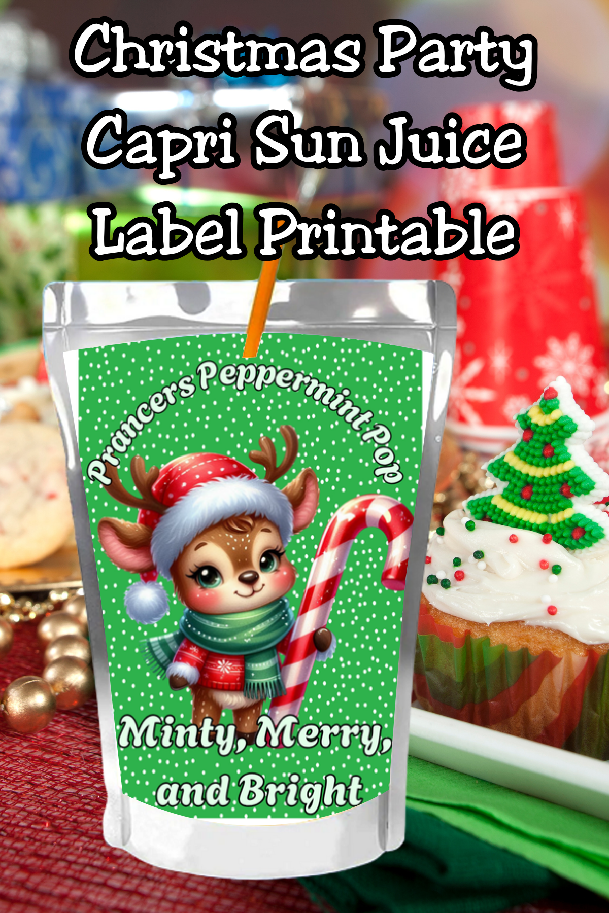 Reindeer Capri Sun Labels – Printable Christmas Drink Pouch Stickers for Kids