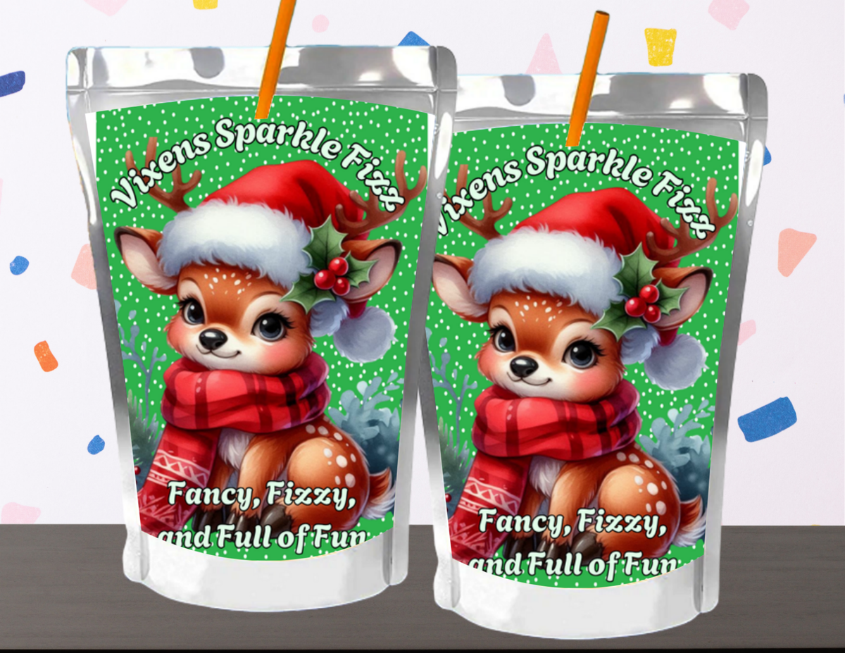 Reindeer Capri Sun Labels – Printable Christmas Drink Pouch Stickers for Kids
