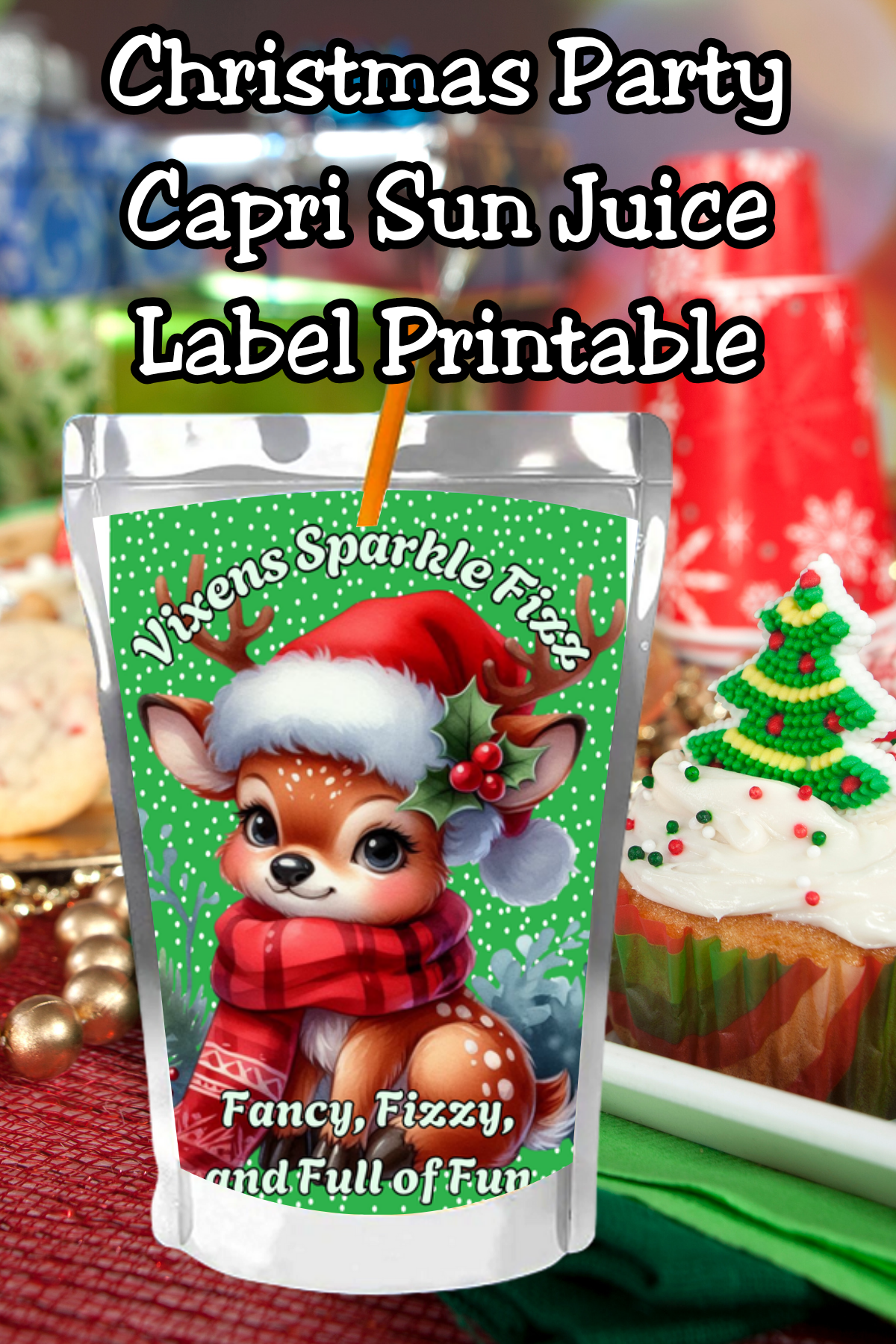 Reindeer Capri Sun Labels – Printable Christmas Drink Pouch Stickers for Kids