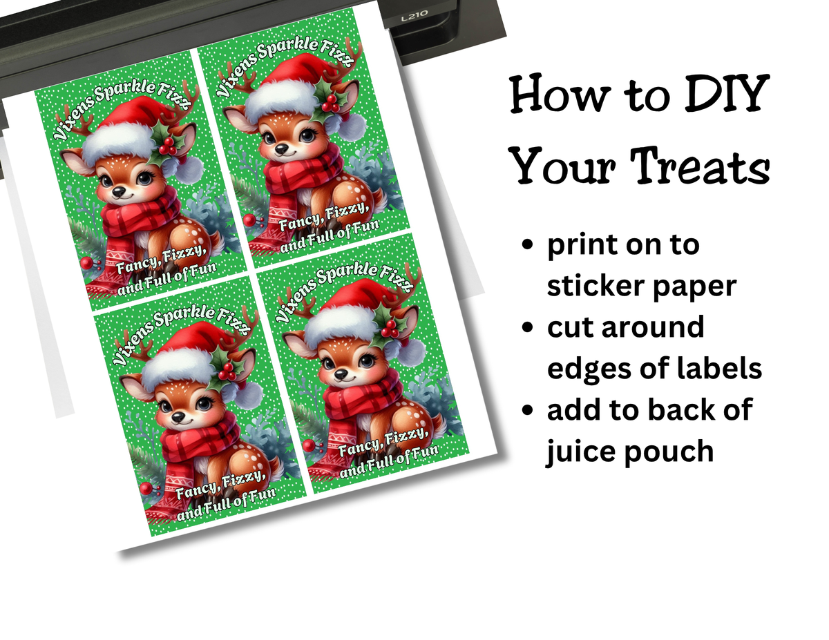 Reindeer Capri Sun Labels – Printable Christmas Drink Pouch Stickers for Kids
