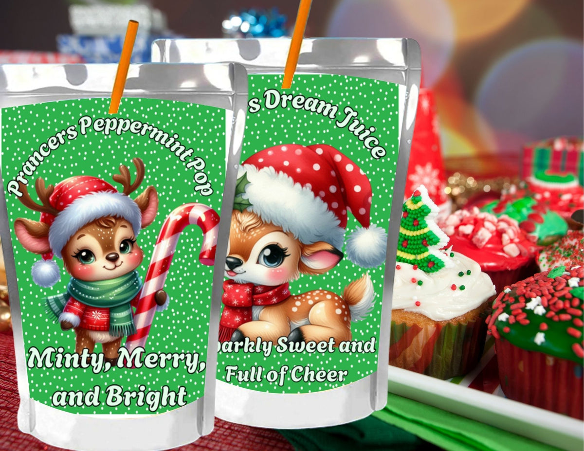 Reindeer Capri Sun Labels – Printable Christmas Drink Pouch Stickers for Kids
