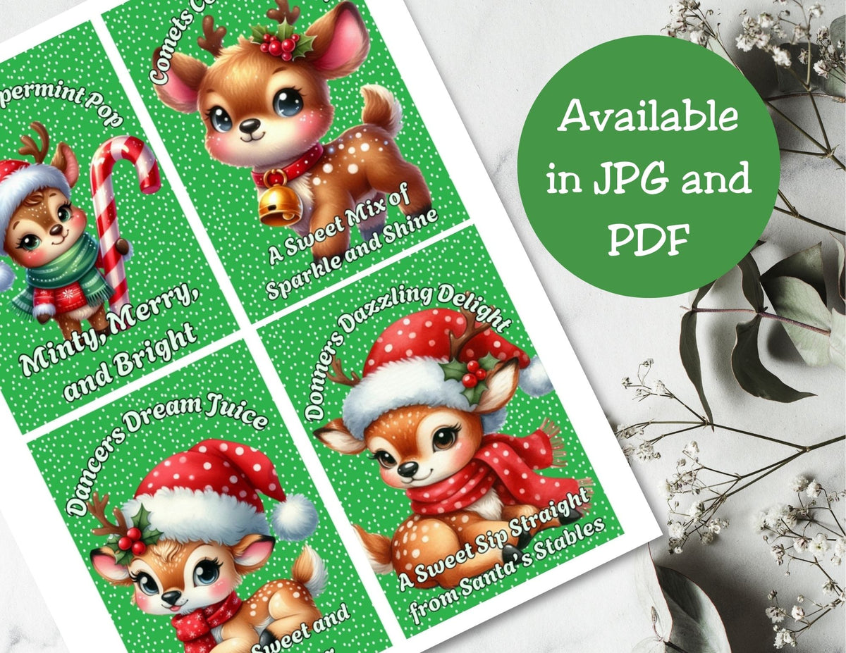 Reindeer Capri Sun Labels – Printable Christmas Drink Pouch Stickers for Kids