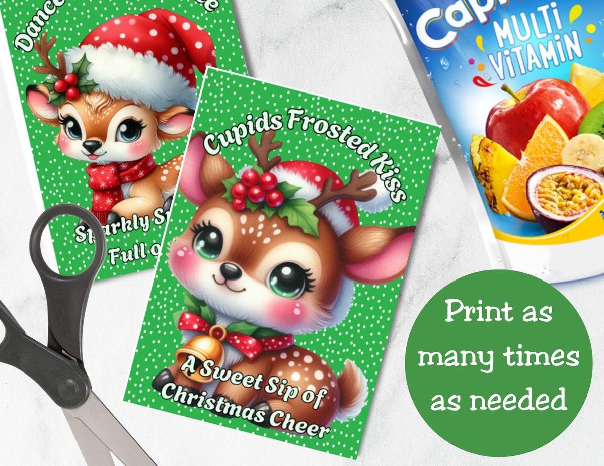 Reindeer Capri Sun Labels – Printable Christmas Drink Pouch Stickers for Kids
