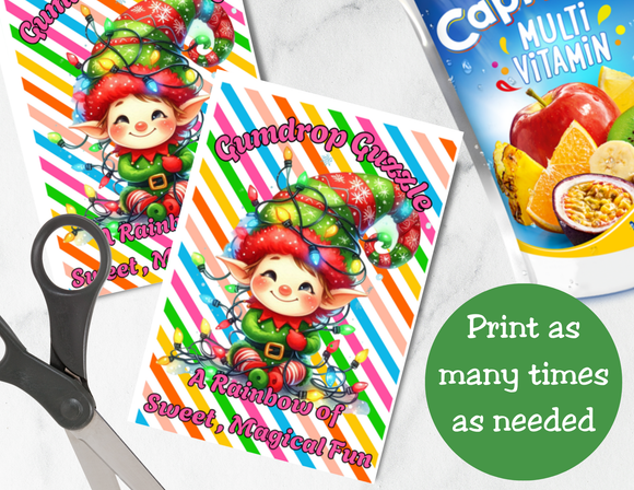 Gumdrop Guzzle Christmas Capri Sun Label Printable