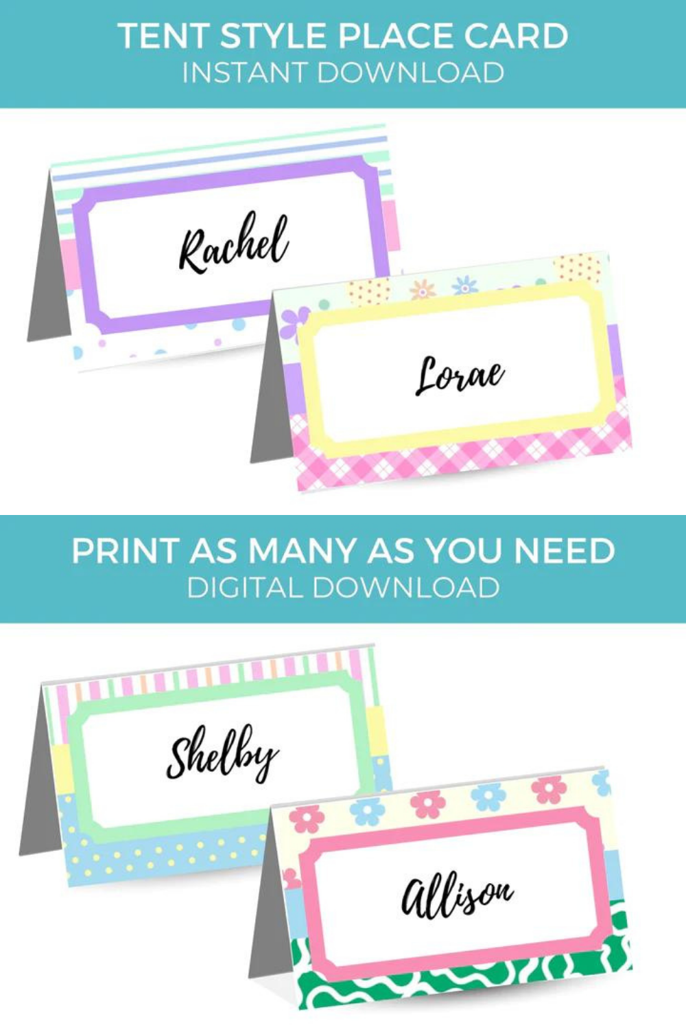 Spring Patterned Editable Place Card Printable