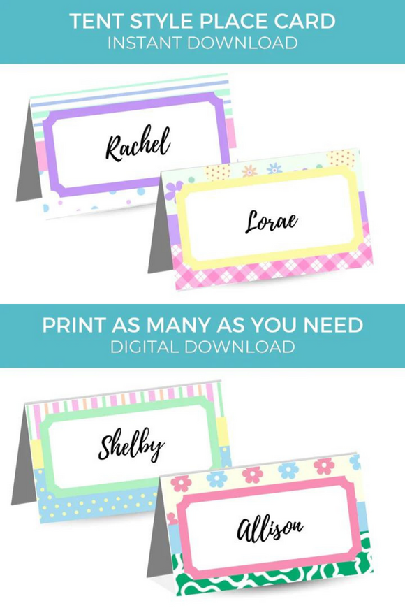 Spring Patterned Editable Place Card Printable