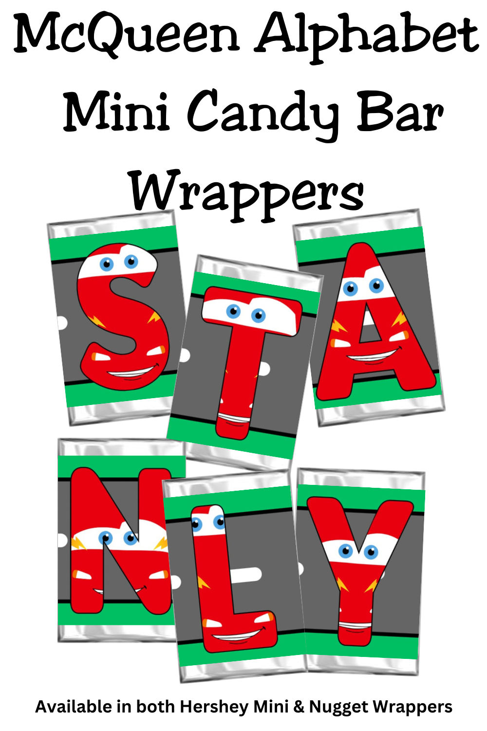 Lightening McQueen Alphabet Hershey Candy Bar Wrapper Printable