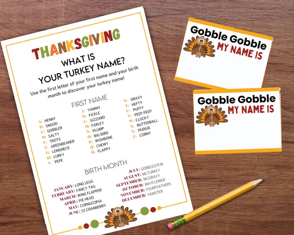 Thanksgiving Turkey Name Game Printable Set