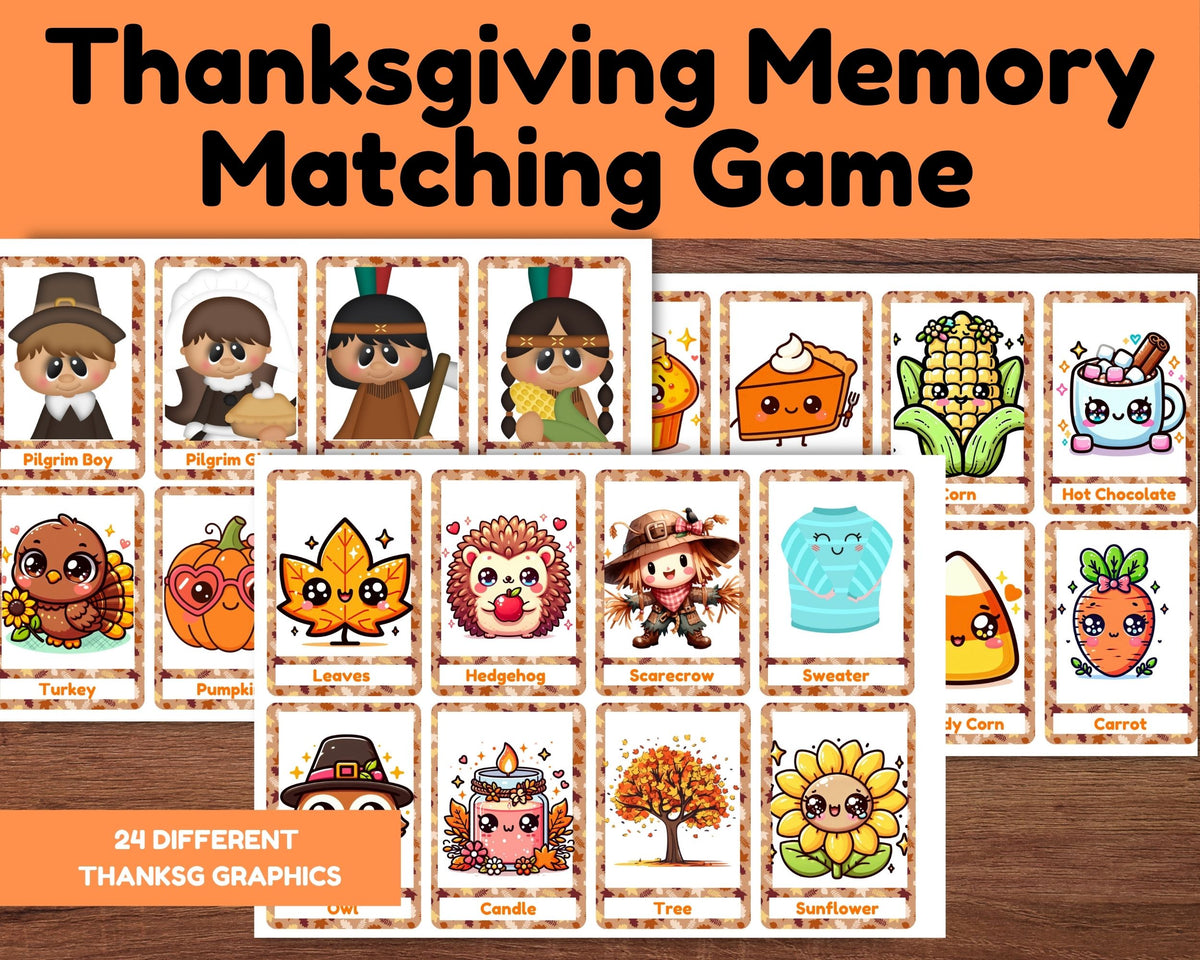 Thanksgiving Kids Memory Matching Game Printable