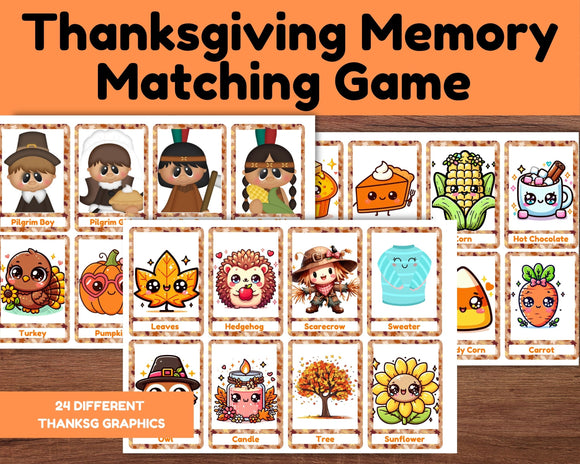 Thanksgiving Kids Memory Matching Game Printable