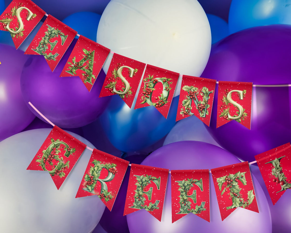 Holly & Berry Christmas Pennant Banner Printable (A–Z Letters)