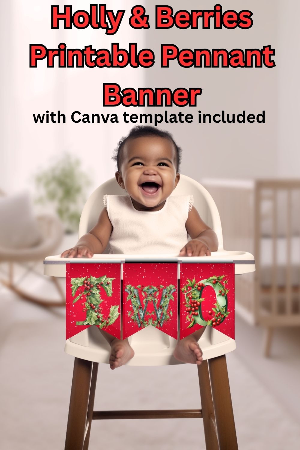 Holly & Berry Christmas Pennant Banner Printable (A–Z Letters)