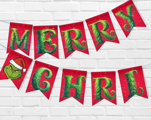 Grinch Printable Pennant Banner