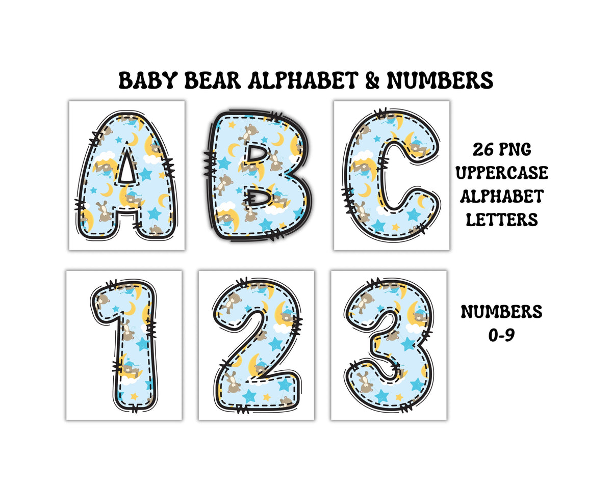 Blue Baby Bear Alphabet Clip Art Sets