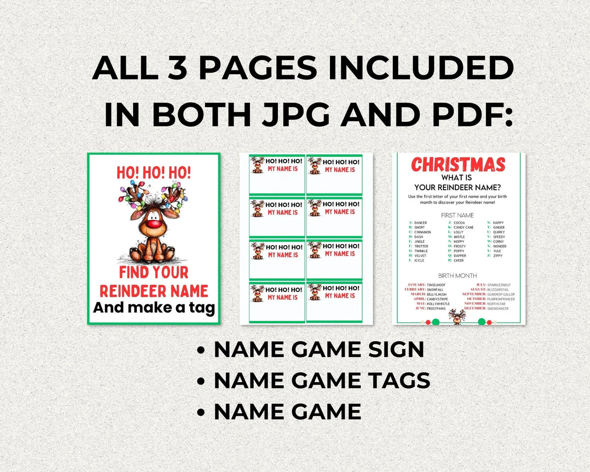 What’s Your Reindeer Name Christmas Game Printable
