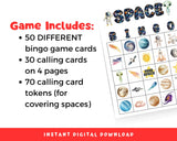 Outer space Printable Bingo Game