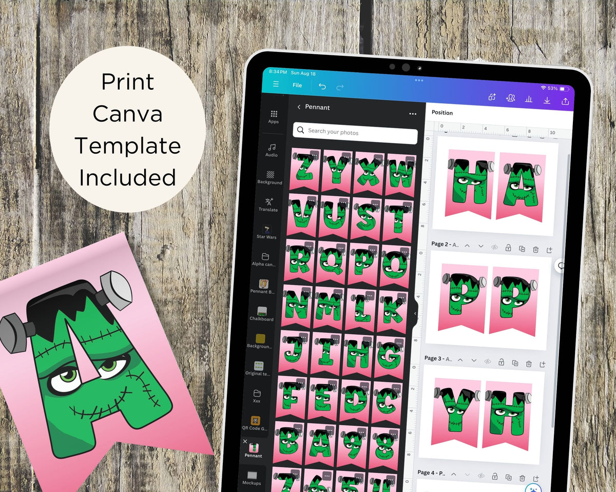 Frankenstein Pastel Halloween Pennant Banner Printable