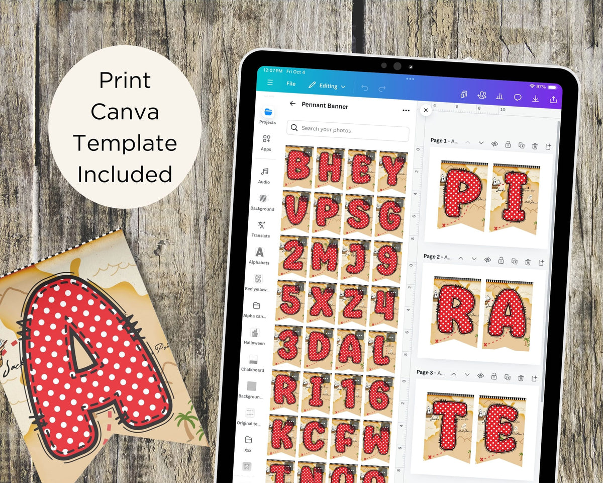 Pirate Map Pennant Banner Printable