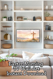 Decorate your home with faith this Easter using this coquette Christian frame TV art. A gentle floral cross design created for Samsung Frame TV art, ideal for Christian living rooms, prayer spaces, and spring home decor with meaning.