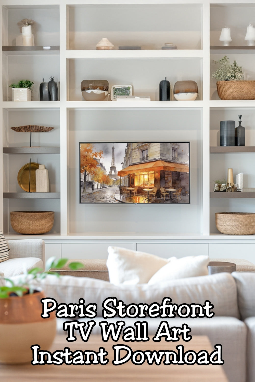 Turn your TV into art ✨ This Paris cafe storefront Frame TV art brings cozy French bistro charm to your living room. Designed for Samsung Frame TV art and digital wall displays, this watercolor Paris wall art adds warmth and timeless European style.