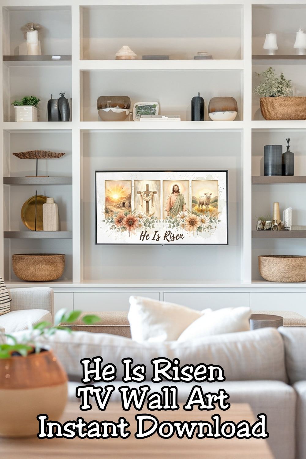 He Is Risen Easter Frame TV Art – Christian Resurrection Home Decor