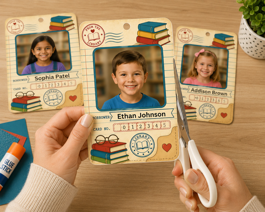 Editable Library Card Student Photo Frame Canva Template