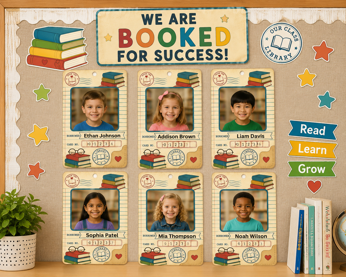 Editable Library Card Student Photo Frame Canva Template