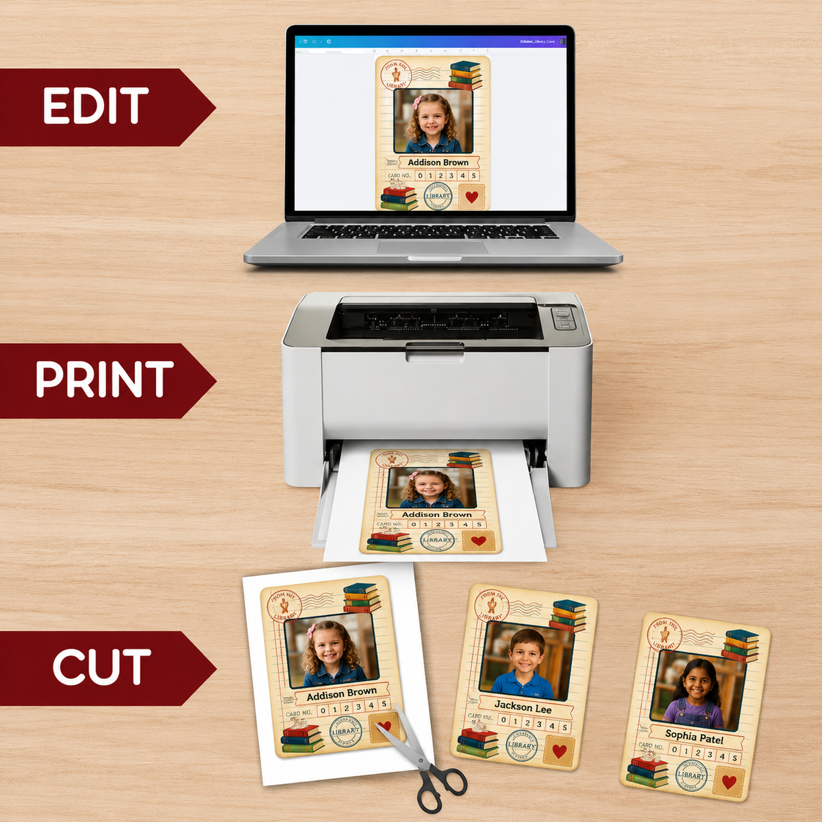 Editable Library Card Student Photo Frame Canva Template