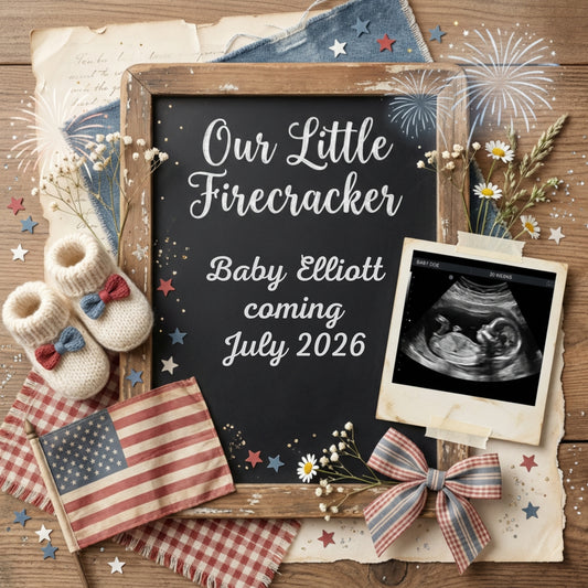 Little Firecracker Baby Announcement Canva Template