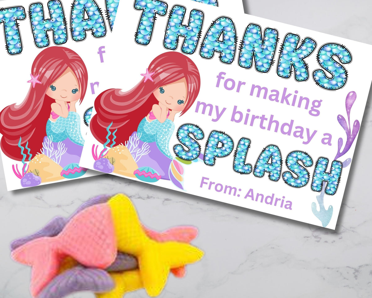 Custom Mermaid Thank You Personalizable Bag Topper Tag Canva Template Printable