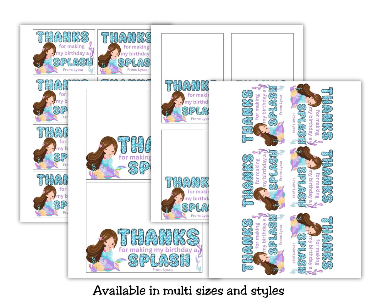Custom Mermaid Thank You Personalizable Bag Topper Tag Canva Template Printable