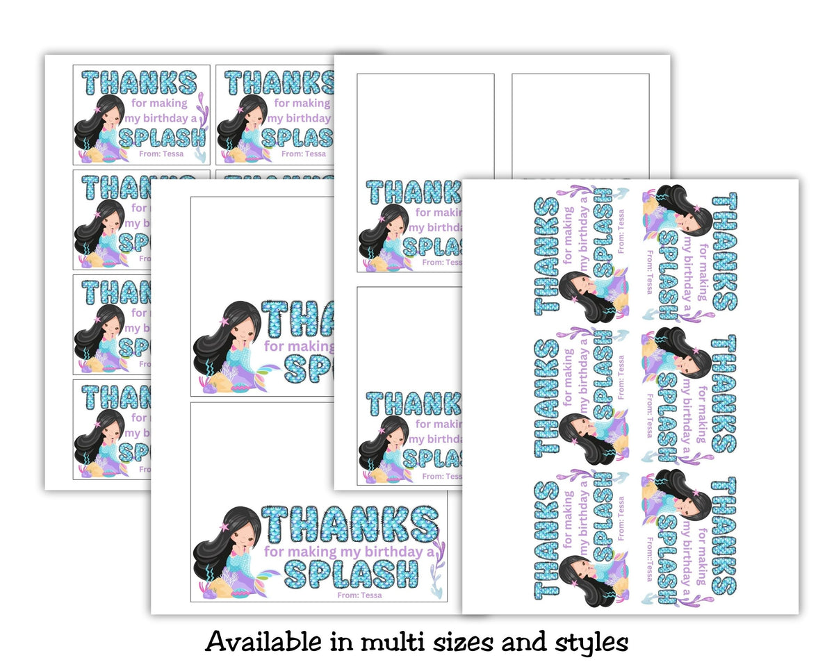 Custom Mermaid Thank You Personalizable Bag Topper Tag Canva Template Printable